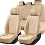 FLORICH Leather Seat Covers, Car Seat Cover Full Set Automotive Seat Covers Waterproof Car Seat Protectors 5 Seats Universal Seat Cover Fit for Most Cars SUV Trucks, Beige