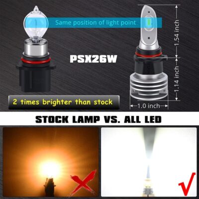 Alla Lighting 5200 Lumens 12278 PSX26W CANBus LED Bulbs, 6500K Xenon White Fog Lights H28W 12278 C1 12V Replacement Xtreme Super Bright Upgrade - Image 3