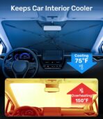 Zanch 2025 Upgraded Car Windshield Sun Shade [Cool Down by 75℉ ] with Heat Insulation Coating, Foldable Sunshade Umbrella with Flexible Handle & Ribs, Large (34''x61'') for Large SUV, Truck, Van - Image 2