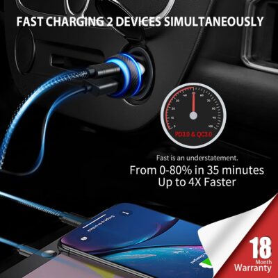 Type C Super Fast Charger Car 45W, [PD/PPS+QC] Dual Fast Charging Car Cigarette Lighter Adapter Compatible with Samsung S25/S24/S23, iPhone 16/15 Pro Max, Pixel 9 – 4FT Type C Cord - Image 3