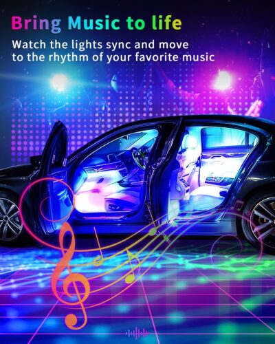 YM E-Bright 5 in 1 Car Interior Led Light Kit，Dreamcolor Acrylic Neon Interior Car LED Strip Lights，Dash Footwell Multicolor with Music Sync Mode and DIY Mode - Image 2