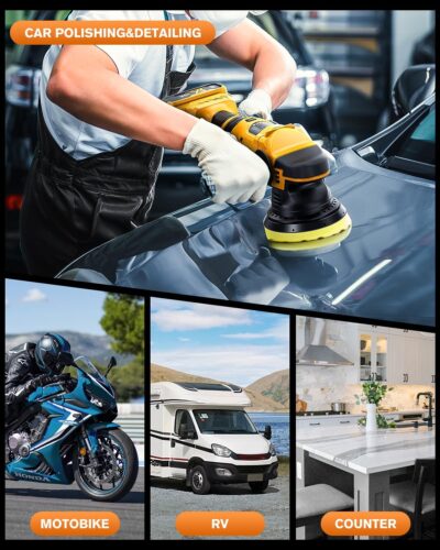 Brushless Cordless Car Buffer Polisher for Car Detailing, 15mm Dual Action, Compatible with DeWalt 20V MAX (Tool Only), 5-Speed Control, Includes 5-inch Polishing Pads & Accessories - Image 7