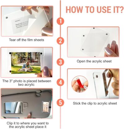 4Pcs Car Clip Picture Holder,Personalized Car Picture Frame,Acrylic Car Photo Holder,Magnetic Car Sun Visor Photo Clip,Visor Clip Photo Frame Hanging Decor Car Accessories for Mom Husband Family Photos - Image 7