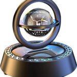 Kwak’s Solar-Powered Rotating Car Decoration – Auto-Spinning Crystal Ball with Subtle Scent, Refillable Air Freshener Pad for Dashboard (Black-1)