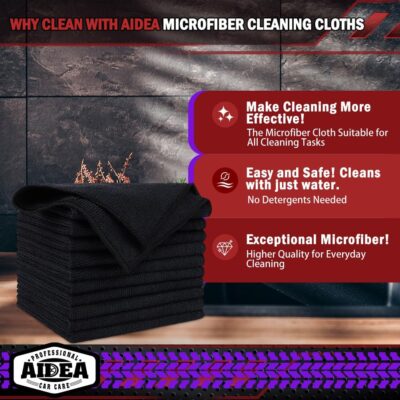 AIDEA Microfiber Cleaning Cloth Black 20PK, Microfiber Towels for Cars, Premium Car Cloth, Dusting Cloth Lint Free Cleaning Rags for SUVs, House, Kitchen, Window, Workshops,12×12" - Image 2