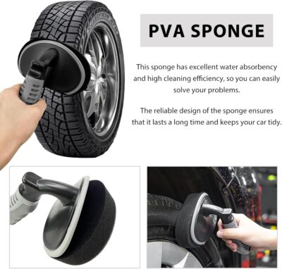 Car Tire Shine Applicator, High-Density Sponge Tyre Dressing Applicator Pad with Curved Handle, Reusable Wheel Polishing Brush Auto Detailing Foam for Applying Tire Shine - Image 5