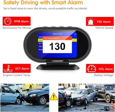 KONNWEI KW206 Car OBD2 HUD Digital Meter Gauge All in One Automotive Trip Computer Smart OBD Speedometer Water Temperature Fuel Pressure Tester for All 2003 and Newer Cars - Image 4