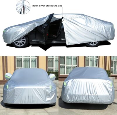 Tecoom Light Shell Waterproof UV-Proof Windproof Design Car Cover with Zipper Storage and Lock for All Weather Indoor Outdoor Fit 160-172 Inches Hatchback - Image 2
