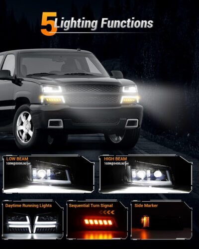 Z-OFFROAD LED Headlights Assembly DOT Approved with DRL Turn Signal Hi/Low Sealed Beam Compatible with 03-06 Chevy Silverado Avalanche (Sequential Turn Signal + Clear Side Marker) - Image 6