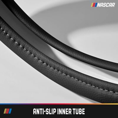 NASCAR Steering Wheel Cover, Two-Tone Red Leather Patchwork, Universal Fit 14.5"-15.5" Steering Covers for Cars, Anti-Slip, Soft Grip, Odor-Free, Trucks & SUVs, Racing Style Interior Upgrade - Image 5