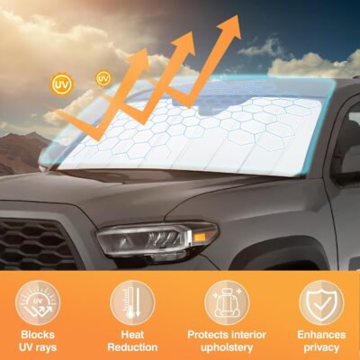 KUST Windshield Sun Shade for Toyota Tacoma 2016-2022 2023 Foldable Thicken Window Sunshade UV Protection Keep Cool Sunshield Easy Install Sun Visor Accessories Aluminum Film - Image 3