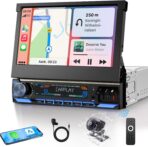 2026 Single Din Car Stereo with Wireless Apple CarPlay & Android Auto, 7-inch HD Motorized Flip Out Touchscreen Head Unit, Upgrade Type-C Fast Charge/USB/Bluetooth 5.1/DSP/AM/FM Radio Receiver
