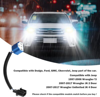 2PCS 7 Inch LED Headlight Connector Pigtail,H13 to H4 Adapter Headlight Socket,Heat Resistant Headlight Wiring Harness Compatible with Jeep Wrangler JK TJ Car Accessories - Image 6