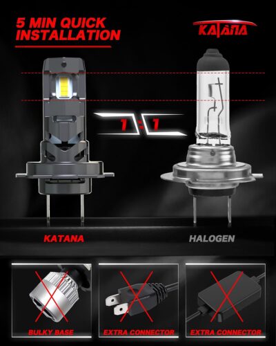 KATANA H7 Light Bulbs, No Adapter Required 400% Brightness 6500K Non-Polarity Plug and Play, Powersports, Pack of 2 - Image 4