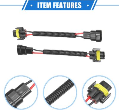 2 Pcs 9005 9006 Male to H8 H9 H11 Female Extension Wire Harness Headlight Fog Lamp Bulb Socket Adapter, Universal for Car Truck Durable Plastic Black - Image 4