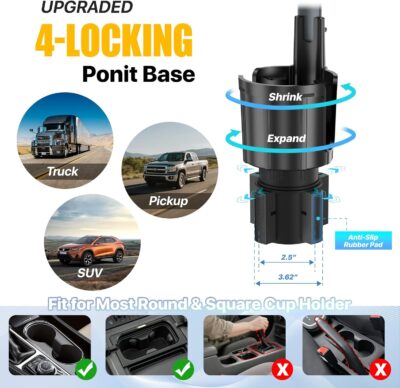 Car Phone Mount with Cup Holder Expander - Upgraded Anti-Shake 2-in-1 Cup Phone Holder for SUVS Trucks with Adjustable Aluminium Alloy Long Neck, fit for iPhone Samsung Galaxy (Black) - Image 4