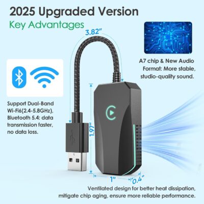 Wireless CarPlay Adapter, 2025 Upgraded Dual-Band (2.4GHz/5GHz) WiFi, Converts Wired to Wireless CarPlay, More Stable & Auto-Connect, Plug & Play for OEM Wired CarPlay Cars & iPhone iOS 10+ (Black). - Image 4