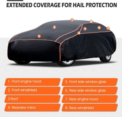 Hail Protector Car Cover, Waterproof Thickened Car EVA Hail Protector Size A3 Fit for Toyota Camry, Honda Accord, Ford Mustang, Chevy Camaro/Malibu,Kia Optima/K5 (187-198 inch) - Image 6