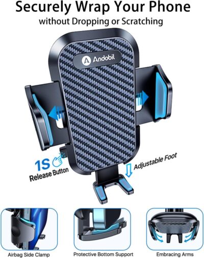 andobil Universal Car Phone Clip Holder [Military Sturdy, Firmly Grip & Never Slip] Ultra Stable Dashboard Cell Phone Mount for Car Dash Fits All iPhone 16 15 14 13 12 Pro Max Android Samsung GPS - Image 6