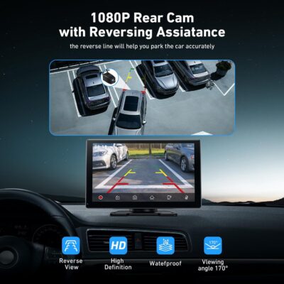 9inch Wireless Carplay Screen for Car & Android Auto, 4K Dash Cam + 1080P Backup Camera, Portable Touchscreen, GPS Navigation, Bluetooth for All Cars - Image 5