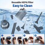 Car Vacuum Handheld Vacuum Portable Cordless, 18000Pa 5 in 1, 100W Brushless Motor, High Power Vacuum Cleaner with Window Breaker Hammer, LED Light, Multi-Nozzles for Car, Home, Pet, Office - Image 7