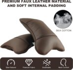 2 Pack Car Neck Pillow PU Leather Automotive Headrest Pillow for Car Support Neck Pain Relief Universal Car Pillow (Brown) - Image 5