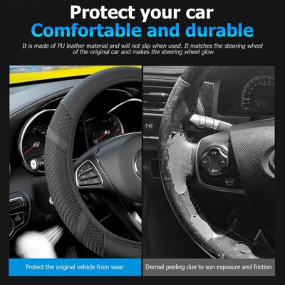 Zipelo Elastic Stretch Car Steering Wheel Cover, Leather Breathable Vehicle Steer Wheel Protective Guard, Anti-Slip Automotive Steer Wheel Protector Accessories, Universal for Most Cars (Black) - Image 3