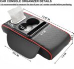 Center Console Cover,Car Armrest Cushion Multifunctional with 2 Storage Bags Cup Holder,Phone Slot,Tissue Box Slot for Most Cars Accessories Interior Organizers-Black+Red 13.8x7.9 in - Image 2