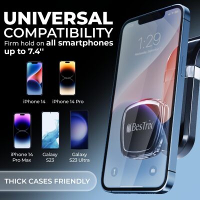 BESTRIX Phone Holder for Car, Magnetic Car Phone Mount | Dashboard Car Phone Holder Compatible with iPhone 15, 14,13,12,11Pro,Xr,XS Pro MAX Galaxy S24 23 22 21 20 Ultra Note S8 S9 S10 & All Smartphone - Image 5