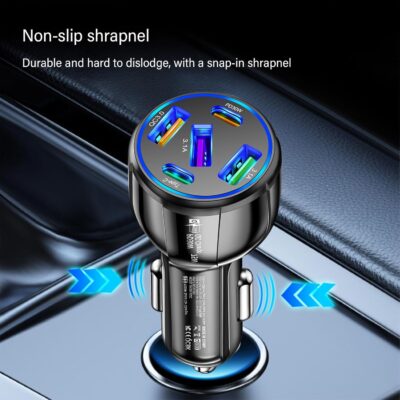 Upgraded Car Charger USB C with 5 Port,75W Cigarette Lighter Adapter with Type-C & QC 3.0 Ultra Fast Charging Port,Universal Car Charger Adapter for Navigator,Dash Cam (Black) - Image 3