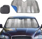 Big Hippo Windshield Sun Shade,Car Sun Shade Side Window as Bonus,Car Sunshade Windshield,Reflect Sunlight Heat and UV Rays, Protect Interior,Keep Vehicle Cool,Silver/Blue(55.16X 27.5inches)