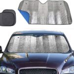 Big Hippo Windshield Sun Shade,Car Sun Shade Side Window as Bonus,Car Sunshade Windshield,Reflect Sunlight Heat and UV Rays, Protect Interior,Keep Vehicle Cool,Silver/Blue(55.16X 27.5inches)