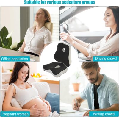 Seat Cushion and Lumbar Support Pillow for Office Chair, High-Elastic Memory Foam Car Chair Cushions, 4.7" Extra Thick Back Support for Long Sitting, Breathable Washable Cover（color blocking） - Image 6