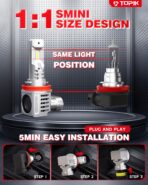 TOPIK T26 H9/H8/H11 LED Bulbs for Car Light and Powersports Lights, 𝟑𝟔,𝟎𝟎𝟎𝐋𝐌 Super Bright 6500K White Light, Plug and Play, 2 Pack - Image 4