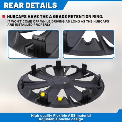 AUTOWIKI (4-Pack) Premium 15" Wheel Rim Cover Hubcaps OEM Style Replacement Snap On Car Truck SUV Hub Cap - 15 Inch Set, Abs,Steel, Acrylonitrile Butadiene Styrene(Black Matte) - Image 4