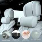 Car Headrest Pillow for Driving - Luxury Leather 100% Memory Foam, Ergonomic Neck Support - Universal Fit Head Rest Travel Pillow for Most Cars, Home & Office, Gray, 2 Pack - Image 3