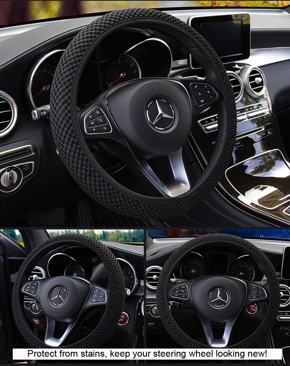 71cKLIl-wVL._AC_SL1261_.jpg Hiflyer Steering Wheel Cover - Universal 14.5-15 Inch, Soft Microfiber Car Wheel Cover for Women & Men (Black) - Image 1