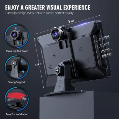 Portable Wireless Carplay Screen, PBYRD 9" Touchscreen with 4K HD Front Camera, Car Stereo with Apple Carplay & Android Auto, Mirror Link/Voice Control/Bluetooth/GPS Navigation-2025 NEW - Image 3