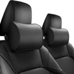 Car Headrest Pillow, Soft Memory Foam Car Neck Pillow with Adjustable Strap, Removable Breathable Cover for Long Drives & Office (Black, Pack of 2)
