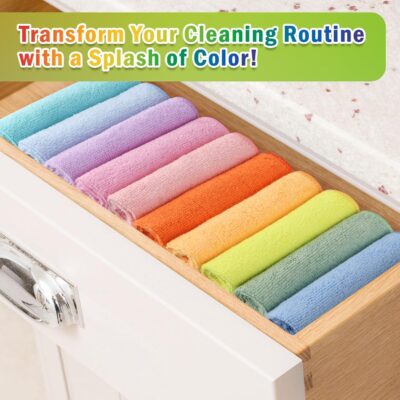 AIDEA Microfiber Cleaning Cloth, 20PK, Colorful Lint-Free Vibrant Cleaning Rags, Microfiber Towels for Cars, Wash Cloths, Dusting Cloth for Home, Window, Cleaning Supplies, 11.5"×11.5" - Image 3
