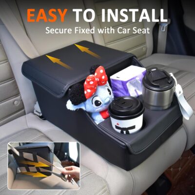 Backseat Car Organizer, Middle Seat Organizer With 4 Storage Compartments 2 Cup Holders, Back Seat Center Hand Rest Toy Storage for Toddler Kids Family Travel Roadtrip Essentials for SUV Truck Van - Image 4