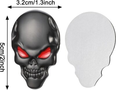 TOMALL 2Pcs Skeleton Skull Logo Devil Death Emblem Badge 3D Metal Decals Stickers Decoration for Cars Trucks Motorcycle Mobile Phone Computer Laptop for Men Boy(Black Red) - Image 2