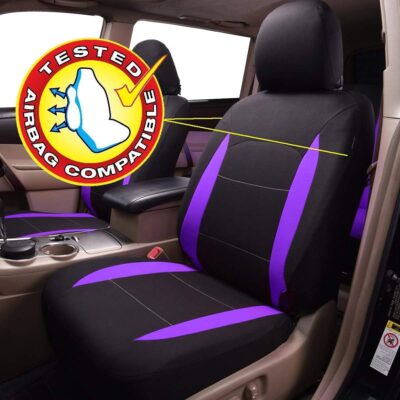 Flying Banner Car Seat Covers Front Seats Rear Bench Polyester car seat Protectors Easy installations Rear Bench Split Classic Man Lady Truck (Full Set - Low Back, Black Purple)… - Image 3