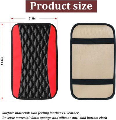 Moly Magnolia Car Center Console Cushion Pad, Universal Leather Waterproof Armrest Seat Box Cover Protector,Comfortable Car Decor Accessories Fit for Most Cars, Vehicles, SUVs (Red) - Image 2