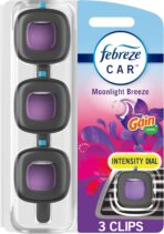 Febreze Car Air Freshener Vent Clip Gain Moonlight Breeze Scent, .07 oz. Car Vent Clip, Pack of 3 and Stay-Fresh Storage Case