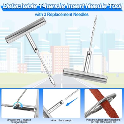 Tire Plug Kit, 95 PCS Tubeless Tire Repair Kit with Heavy-Duty Metal T-Handle Tools, Repair Strips, Screw-in Repair Plugs, Valve Core Tool, Caps & Storage Case for Car SUV Motorcycle ATV - Image 6