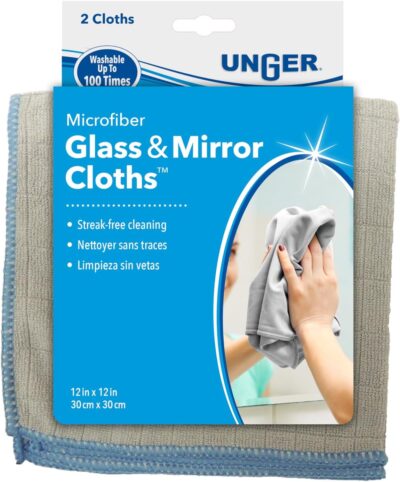Unger 12” x 12” Microfiber Glass and Mirror Cloths, 2 Pack, Wet and Dry Cleaning Towels, Reusable Supplies, Window Cleaner Polishing Cloth with Streak-Free Results - Image 6