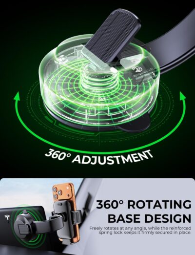 Car Dashboard Phone Holder for Windshield - Tesla Touch Screen Phone Mount with 360° Adjustable Aluminum Arm & Nano Adhesive Base for iPhone 17 Pro Max and All 4-7inch Smartphone (Black) - Image 5