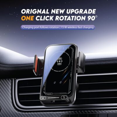 15W Wireless Car Charger & Auto Rotating Car Phone Holder MagSafe Compatible with LED Lights, Gesture Control Clamping, Auto Arm Opening, Built-In Battery, Dual Mount Options for Vent or Dashboard - Image 6