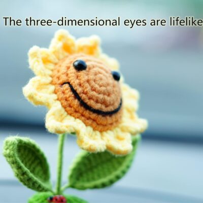 Levvohd Sunflower Car Accessories Dashboard Decorations, Crochet Smiley Shaking Sun Flowers Bobblehead Cars Decor for Women, for Cute Girl Interior Desk Ornaments Gifts (H 5.2 in) - Image 6